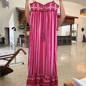 Red and White Patterned Maxi Dress